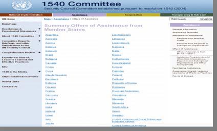Overview Offers for Assistance As 01 September 2013, 46 States have fered assistance The 1540 website also posts information on Assistance Programmes