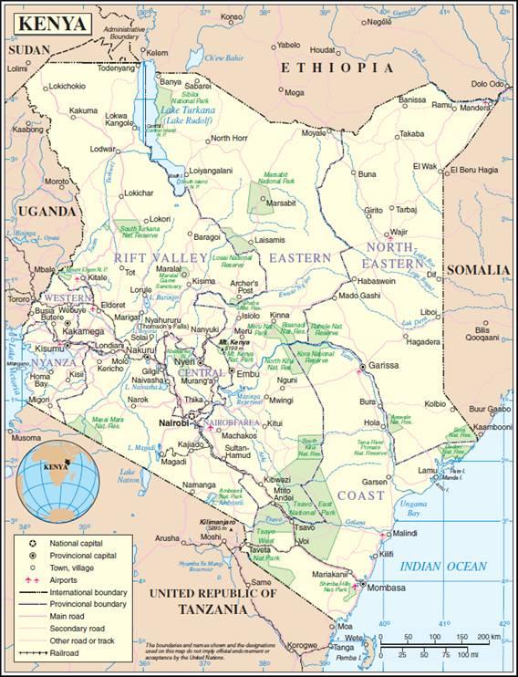 MAP OF REPUBLIC OF KENYA Source: