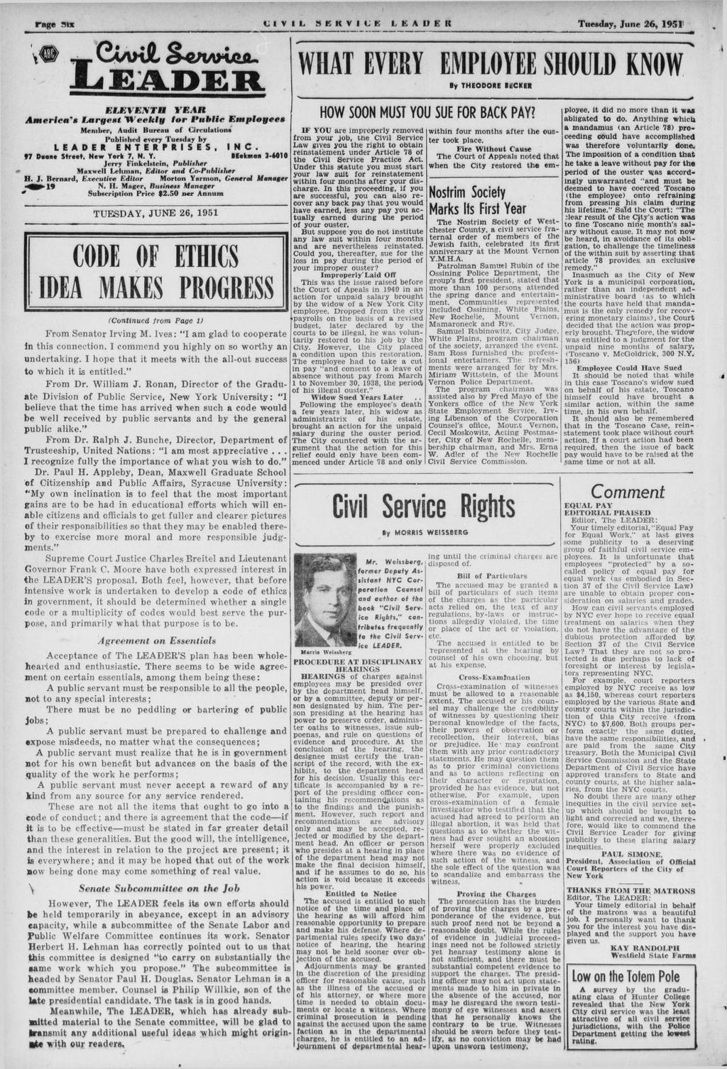rage six fjlvil SEKVIUf!; L E A D E R Tuesday, June 26, 1951' ^ Cvuiit S«;iAneA.