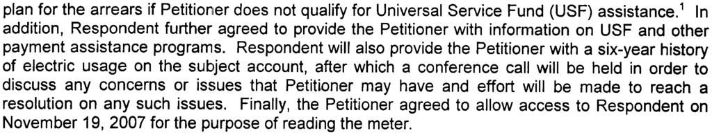 plan for the arrears if Petitiorler does not qualify for Universal Service Fund (USF assistance.