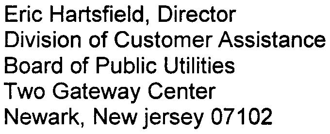 Division of Customer Assistance Two Gateway Center Newark, New jersey 07102 Julie Ford-Williams Division of