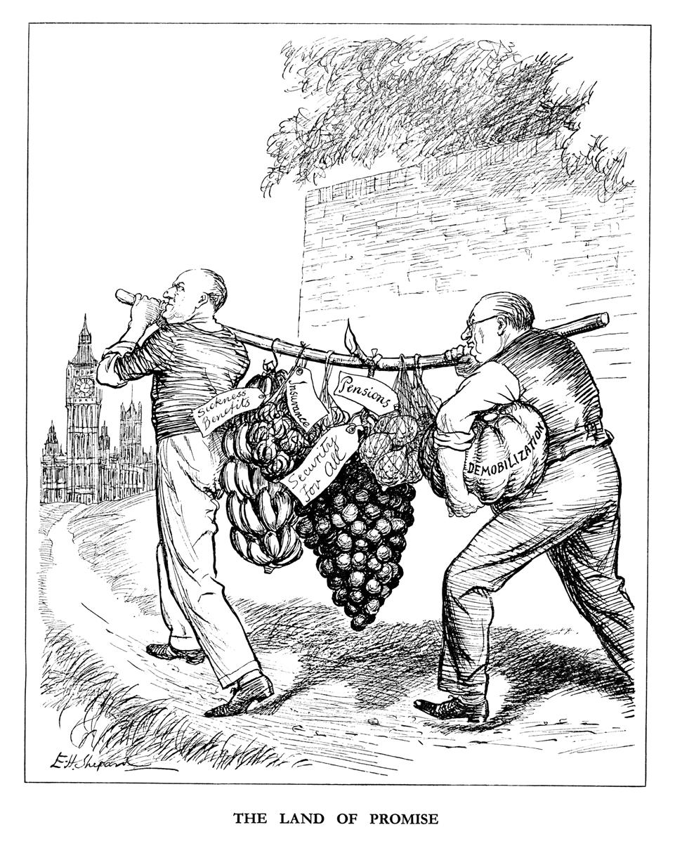 Source F A Punch cartoon from October 1945 showing the promises of the Beveridge Report.
