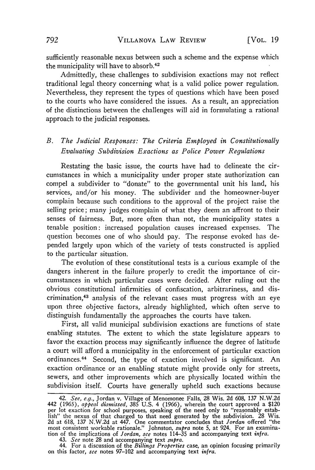 Trachtman: Subdivision Exactions: The Constitutional Issues, the Judicial Re VILLANOVA LAW REVIEW [VOL.