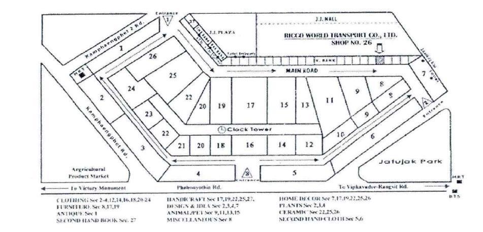 Figure 1.1 : The map of Chatuchak weekend market Source: http://www.bangkok.com/shopping-market/popular-markets.htm The market is divided into 27 sections.