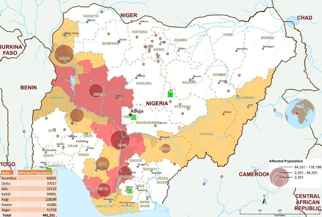 2018 Flood 12 Frontline states 129 Local Government Area Affected Affected Population 2,321,592 IDP