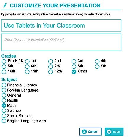 Customize Your Presentation 2) Click in the Title field and enter a new title.