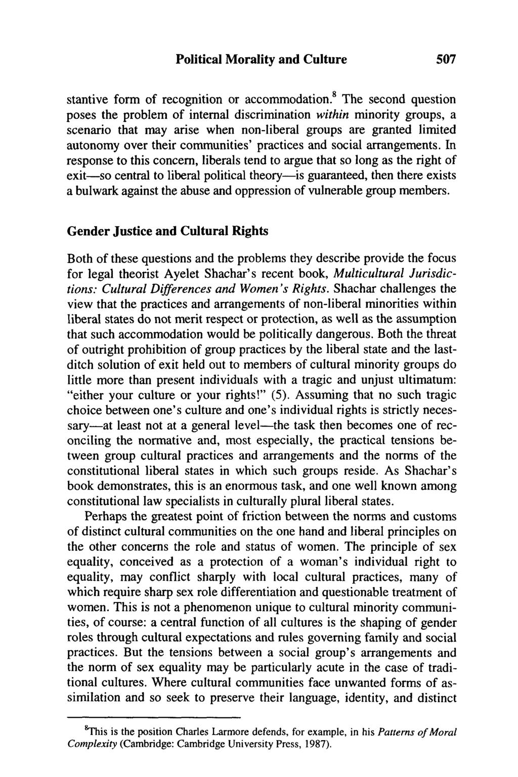 Political Morality and Culture 507 stantive form of recognition or accommodation.