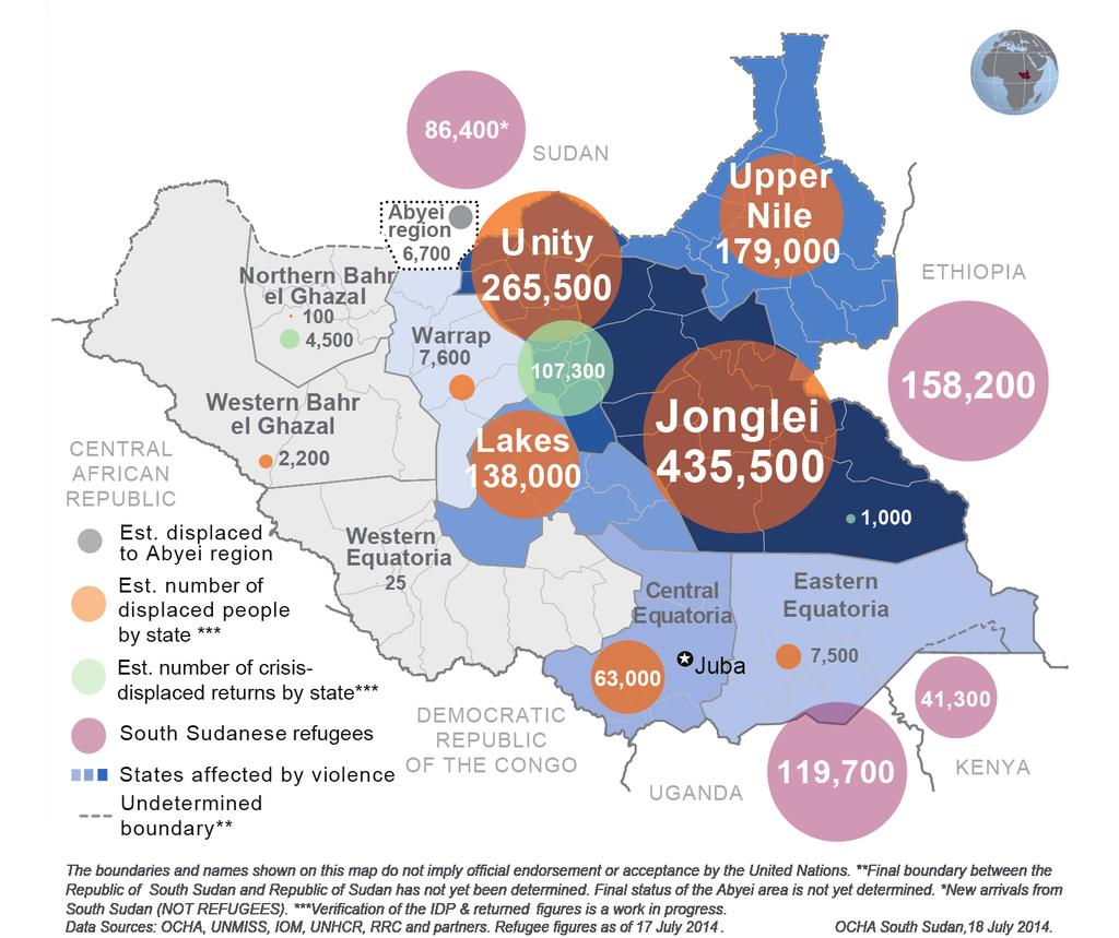 South Sudan Crisis Situation Report No. 45 (as of 17 July 2014) This report is produced by OCHA South Sudan in collaboration with humanitarian partners. It covers the period from 11 July to 17 July.