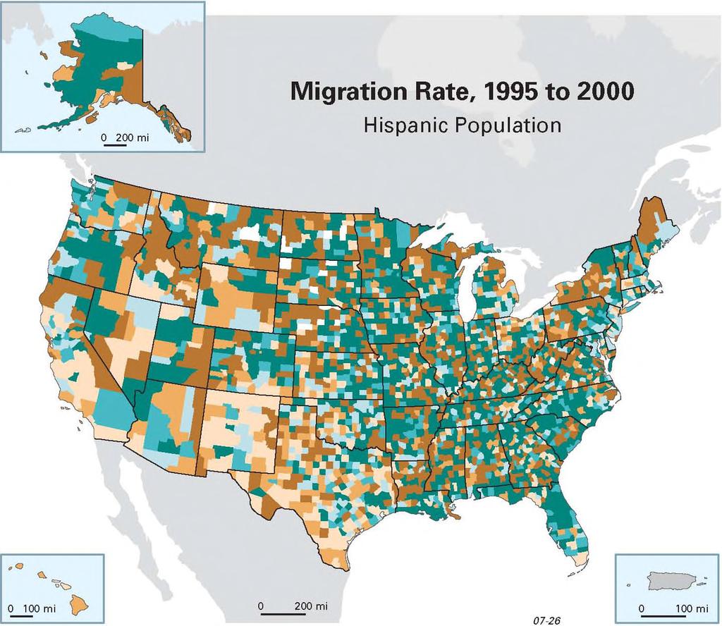 100.0 or more 100.0 or more Net dom estic migration rate per 1,000 Pacific Islanders in 1995 50.0 to 99.9 0.0 to 49.9-50.0 to -0.1-100.0 t o -50.