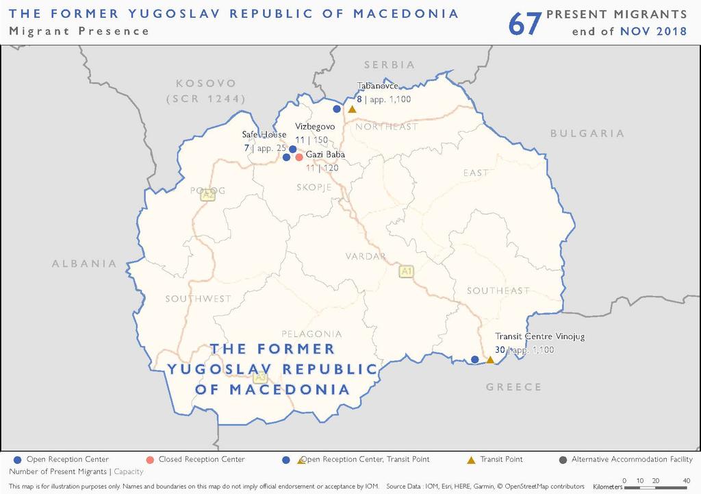 Migrant presence The available data shows that on 3, there were 67 migrants and asylum seekers accommodated in reception centres around the former Yugoslav Republic of Macedonia.