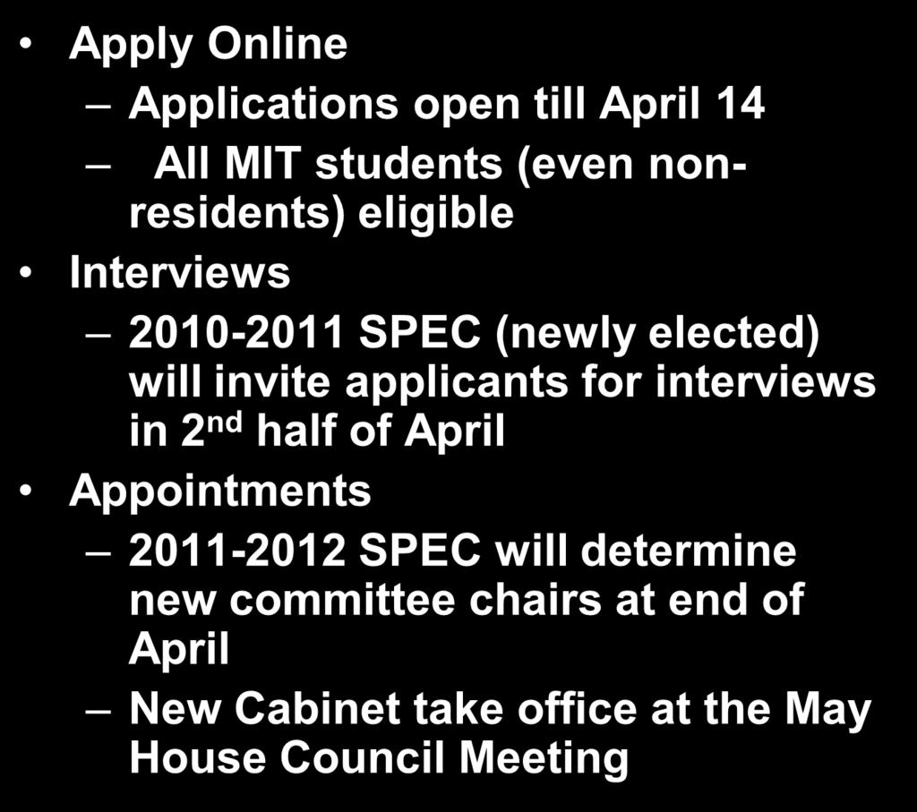 Officer Applications Apply Online Applications open till April 14 All MIT students