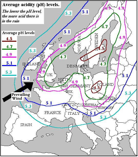 1. RAINFALL, GLOBAL WARMING AND ACID RAIN A. Relief Rainfall Explain with the aid of a diagram how relief rainfall occurs. B. Acid Rain The map below indicates acid rain levels throughout Europe.