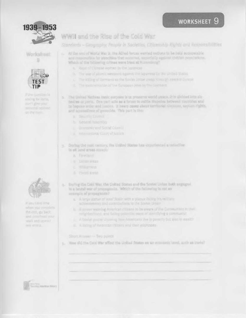 Worksheet Standards- Geography, People in Societies, Citizenship Rights and Responsibilities 1.