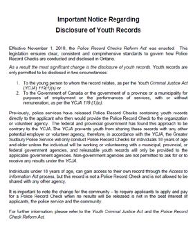 in disclosure of youth records relative to non-government agencies requesting