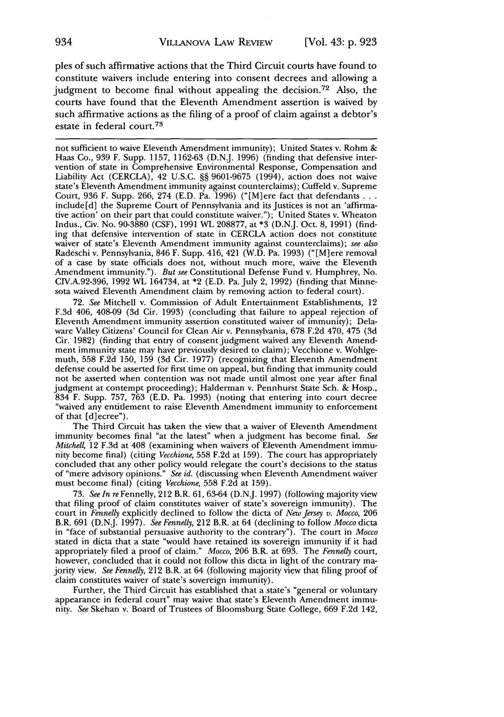 Villanova Law Review, Vol. 43, Iss. 5 [1998], Art. 1 VILLANOVA LAW REVIEW [Vol. 43: p.