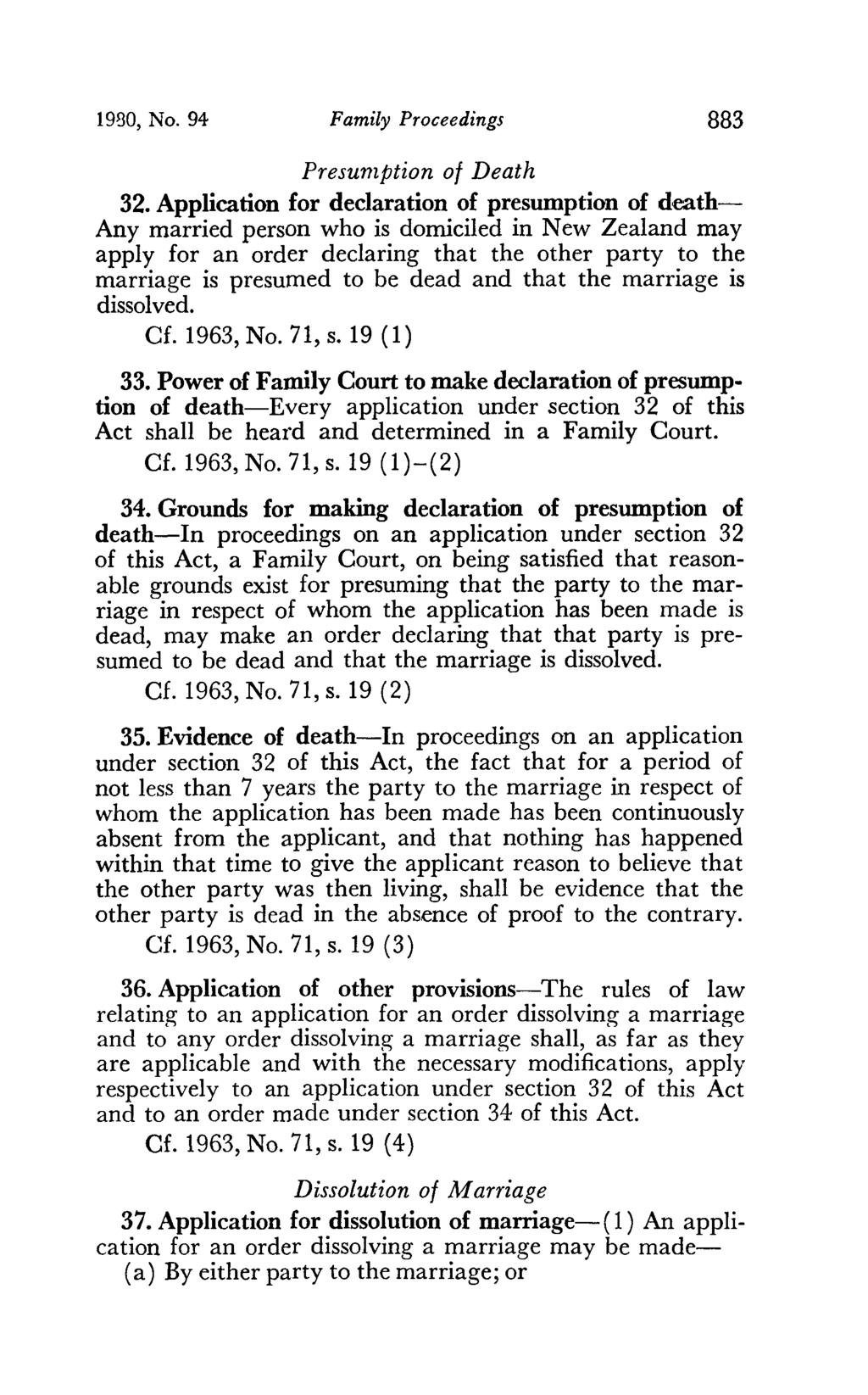 1980, No. 94 Family Proceedings 883 Presumption of Death 32.