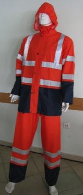 Special working clothes Ø Water resistance suit: jacket with hood and trouser with signaling elements for becer visibility.