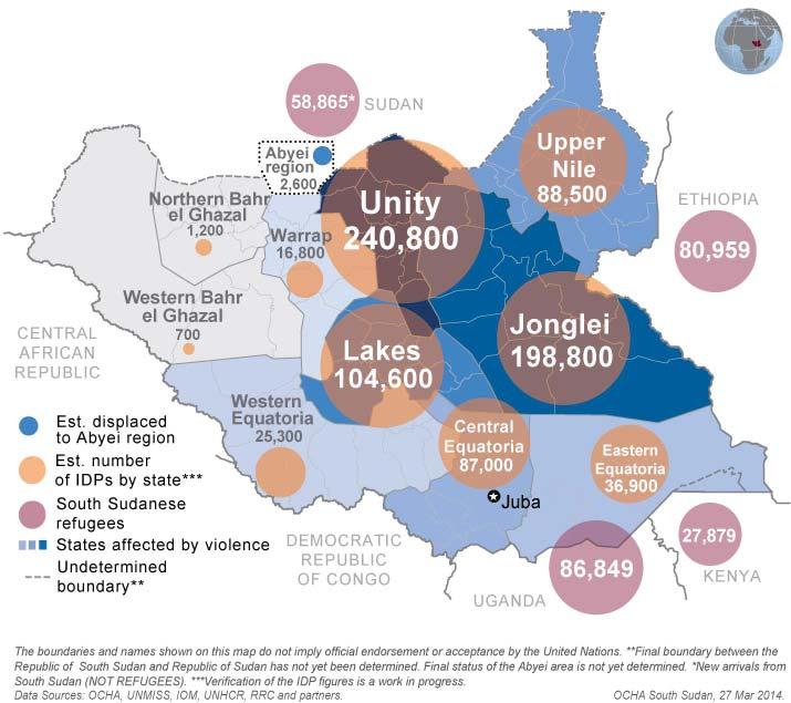 South Sudan Crisis Situation Report No. 29 (as of 27 March 2014) This report is produced by OCHA South Sudan in collaboration with humanitarian partners. It covers the period from 21-27 March 2014.