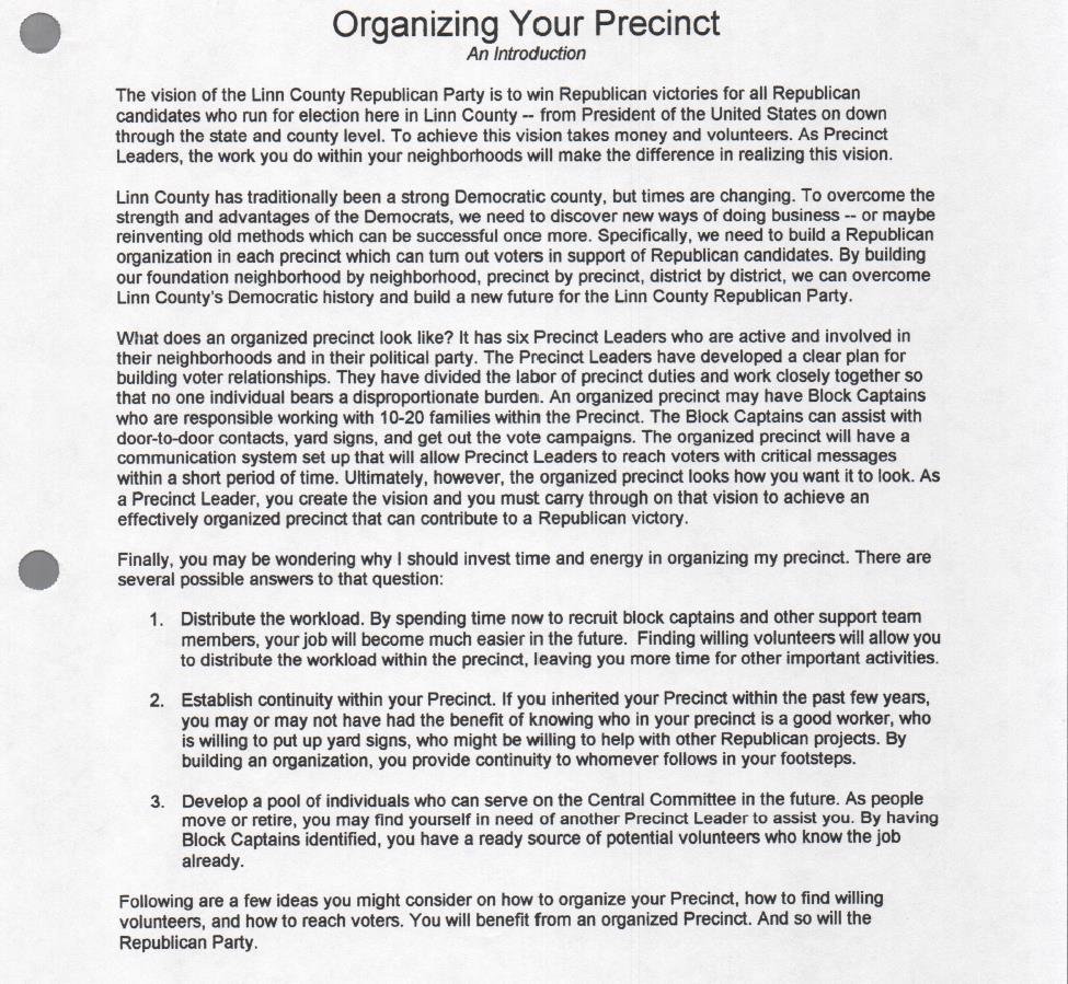 6 Appendix C: Precinct Organization Information This appendix contains the information that Gary Ellis presented to the LCRCC Members present