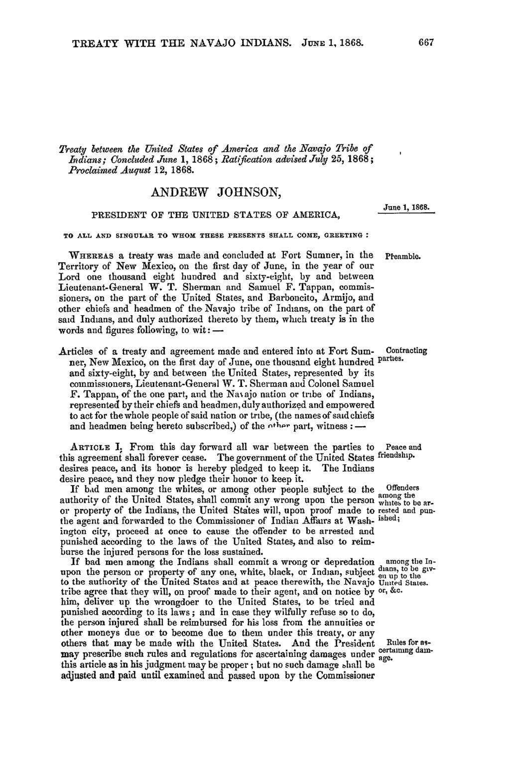 Case: 12-16958 05/15/2013 ID: 8630738 DktEntry: 9-3 Page: 71 of 99 TREATY WITH THE NAVAJO INDIANS. Jui-a 1, 1868.