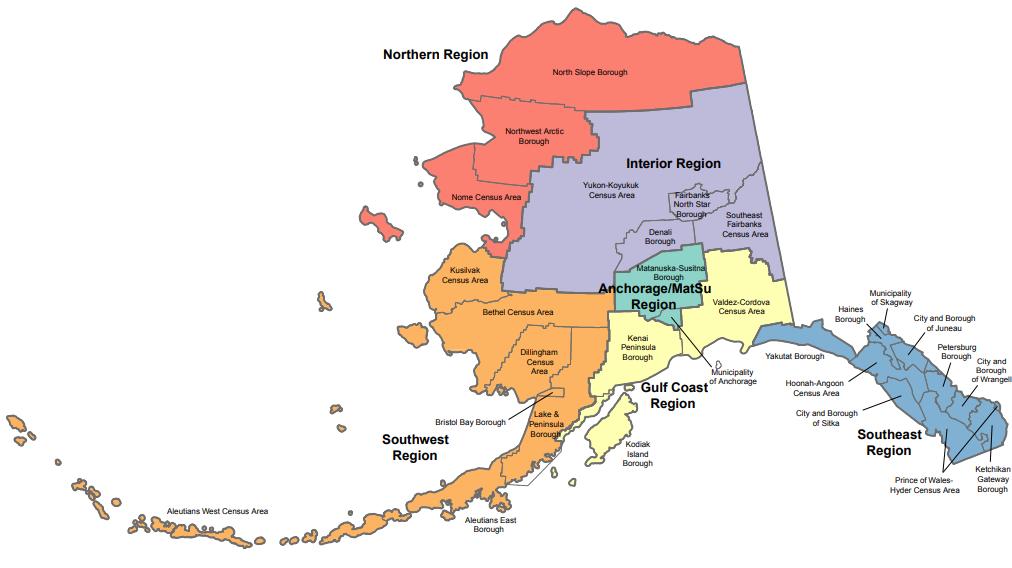 This is, of course, a map of Alaska. As you probably know, it is a very large US state - it covers more than 1.