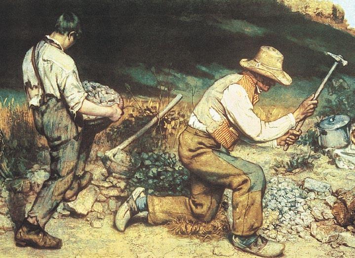 HISTORY THROUGH ART REALISM/Courbet The Stone Breakers by Gustave Courbet shows that realist artists tried to portray everyday life just as it was, without making it pretty or trying to tell a