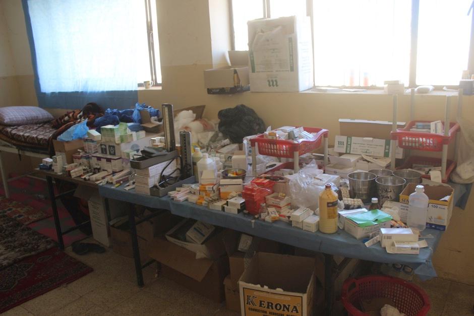 Supplies at the PMF medical centre inside their headquarters, where civilians come to be treated.
