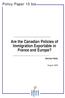Are the Canadian Policies of Immigration Exportable in France and Europe? Denise Helly