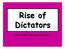 Rise of Dictators. After WWI Around the World