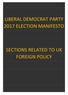 LIBERAL DEMOCRAT PARTY 2017 ELECTION MANIFESTO SECTIONS RELATED TO UK FOREIGN POLICY