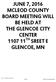 JUNE 7, 2016 MCLEOD COUNTY BOARD MEETING WILL BE HELD AT THE GLENCOE CITY CENTER TH SREET E GLENCOE, MN