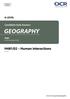 GEOGRAPHY. H481/02 Human interactions A LEVEL. Candidate Style Answers. H481 For first teaching in