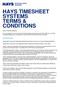 HAYS TIMESHEET SYSTEMS TERMS & CONDITIONS