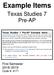Example Items. Texas Studies 7 Pre-AP. First Semester Code #: 4171