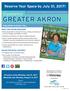 GREATER AKRON. Experience. Reserve Your Space by July 31, 2017! PUBLISHED IN EARLY FALL