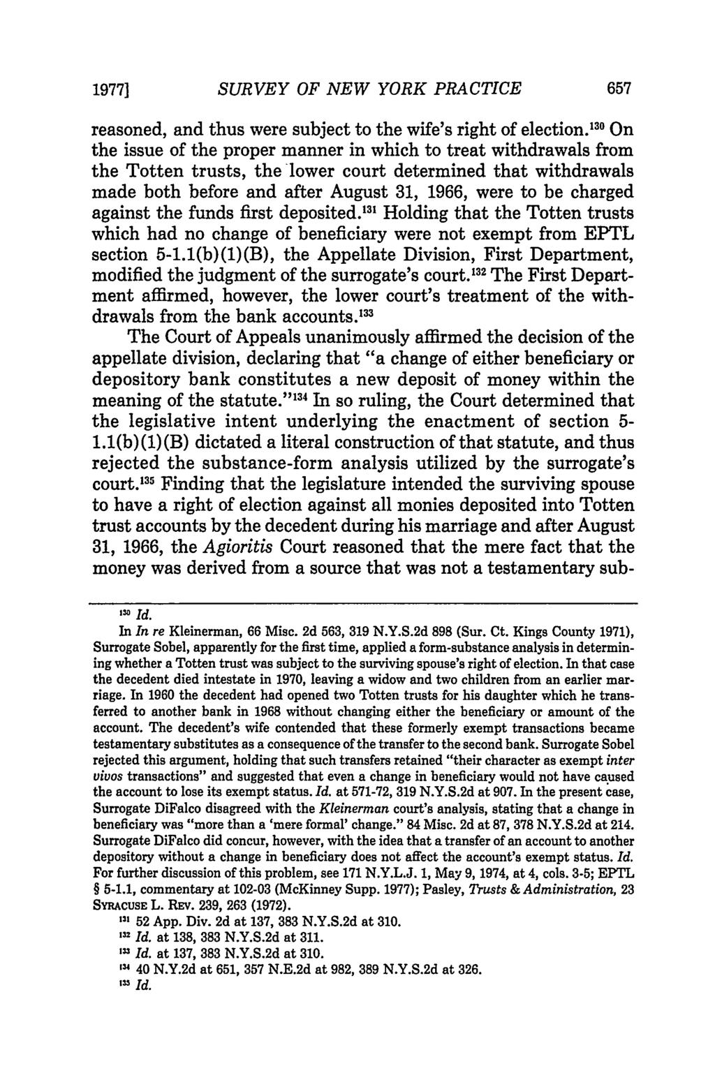 1977] SURVEY OF NEW YORK PRACTICE reasoned, and thus were subject to the wife's right of election.
