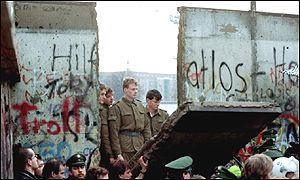 East Germans storm the wall.