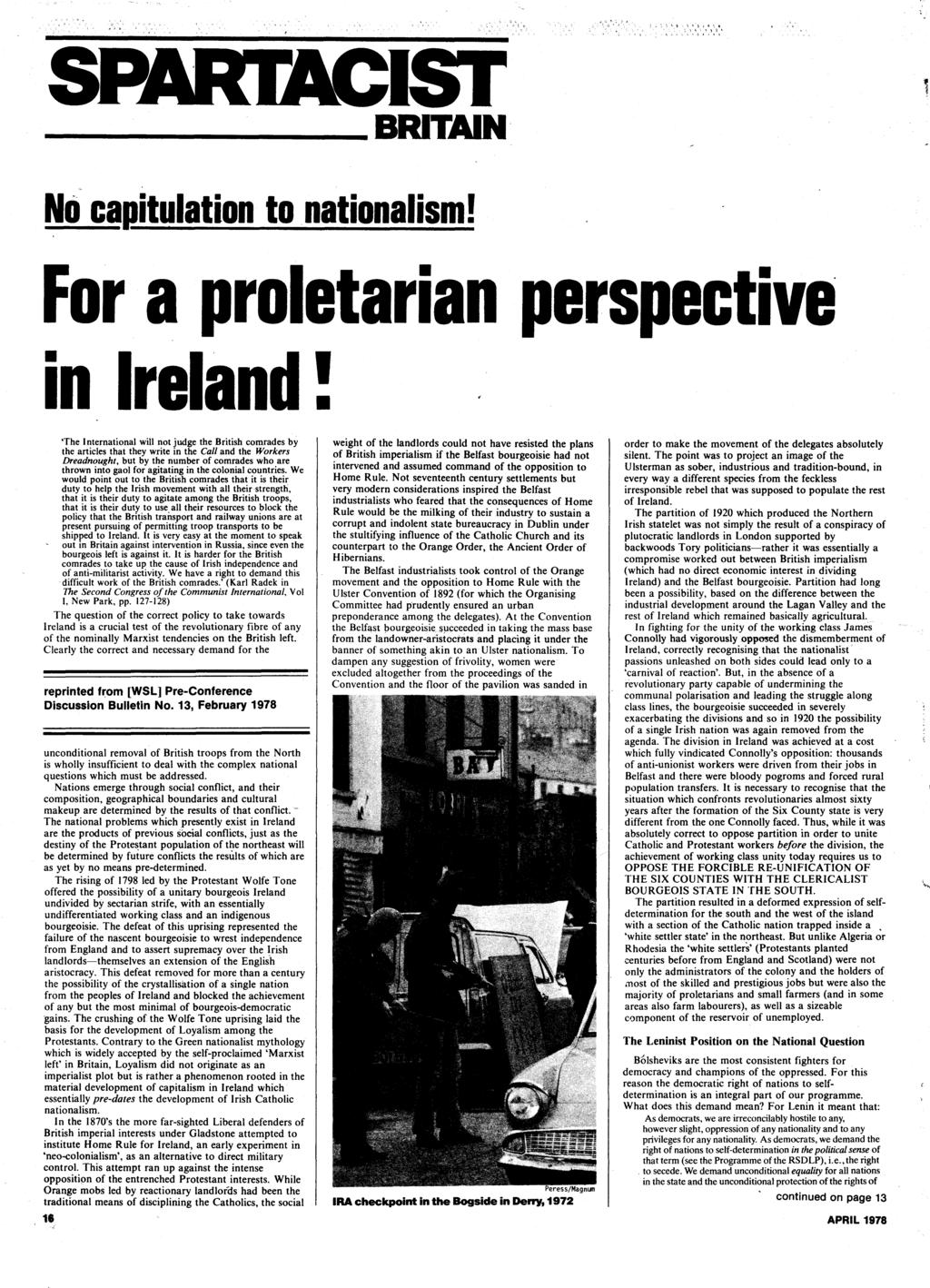 BRITAIN' No cagitulation to.nationalism! For a proletarian perspective in Ireland!