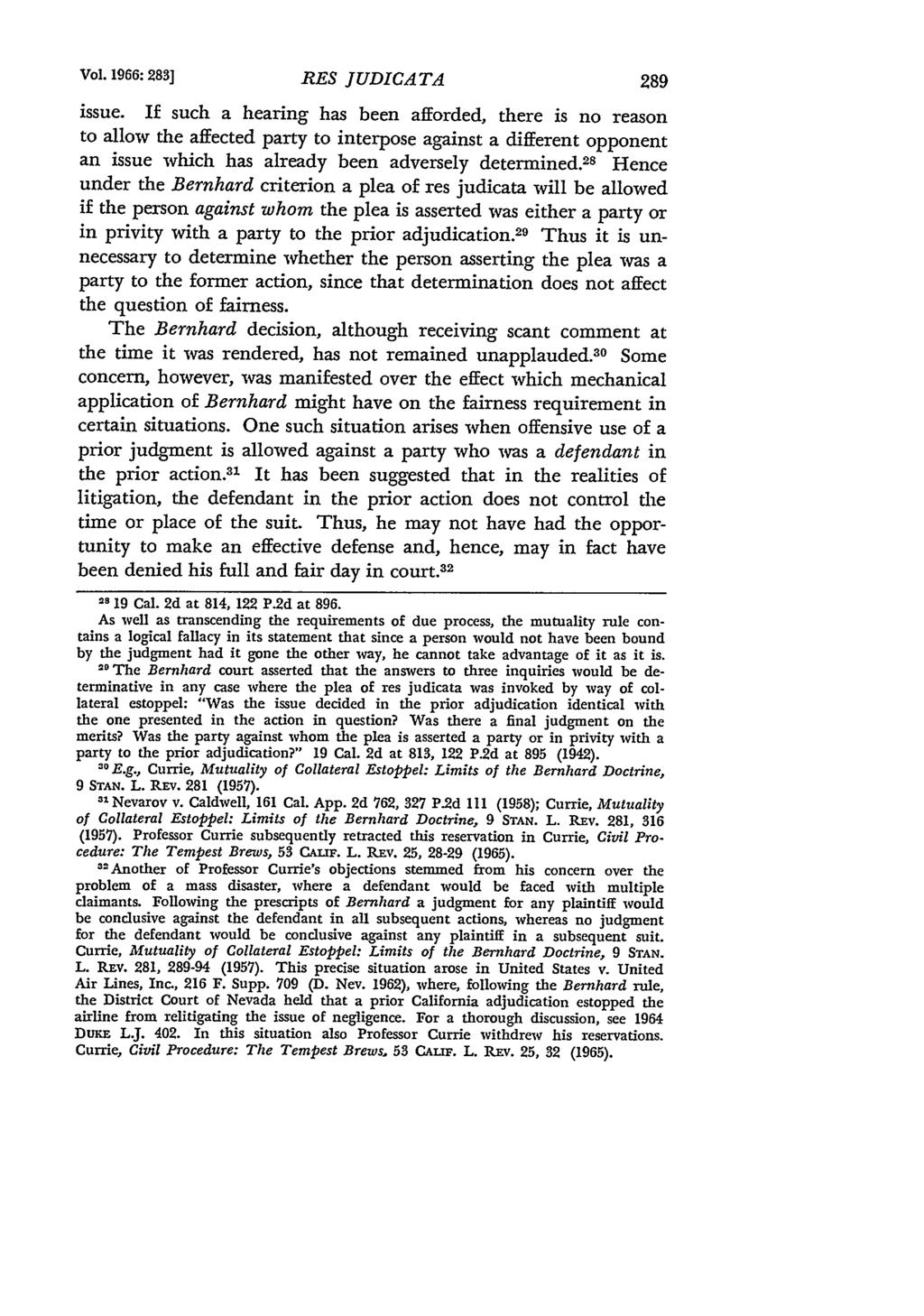 Vol. 1966: 283] RES JUDICATA issue.