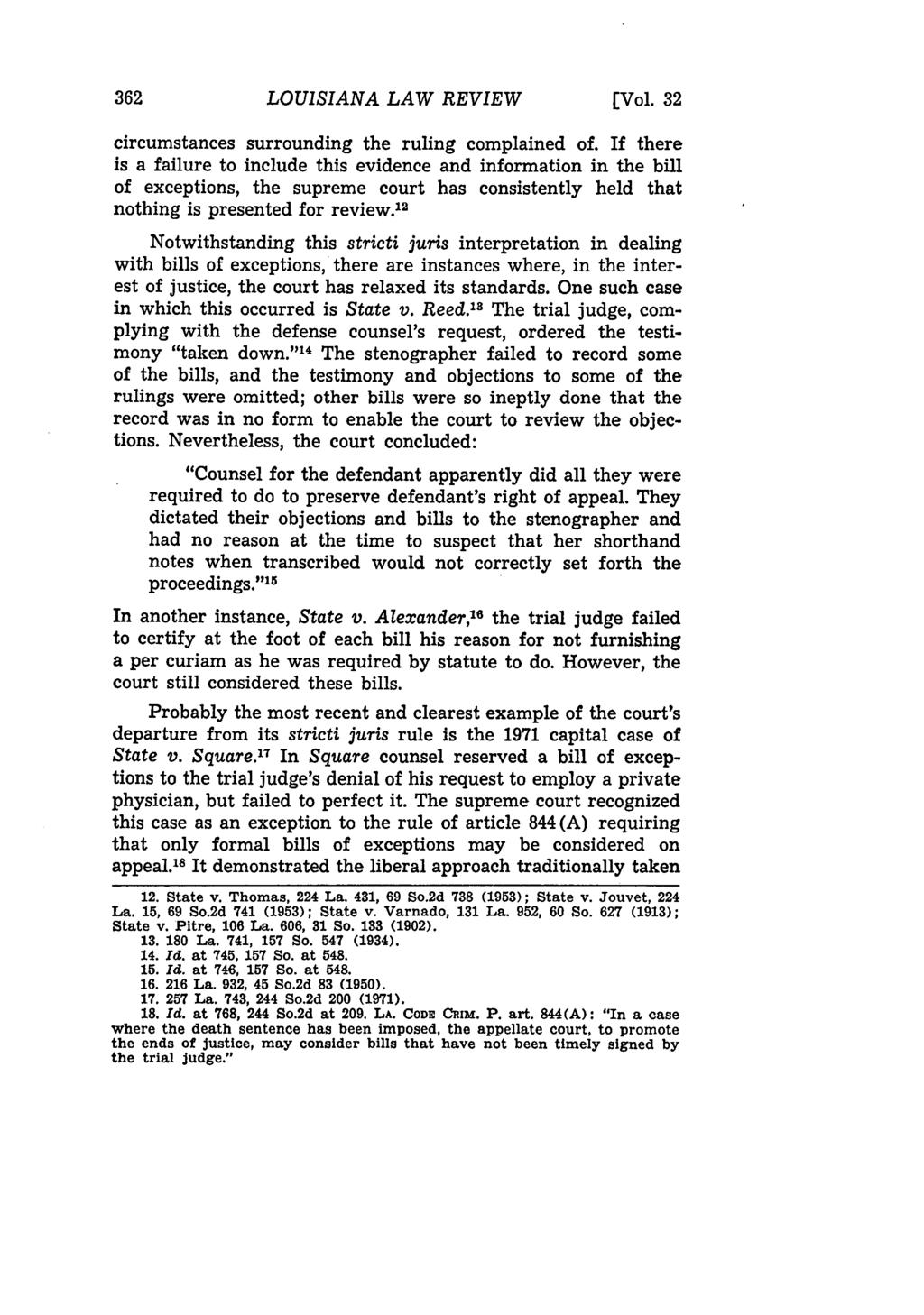 LOUISIANA LAW REVIEW (Vol. 32 circumstances surrounding the ruling complained of.