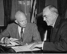 Eisenhower Doctrine President Eisenhower with his Secretary of State John Dulles The Eisenhower Doctrine was announced in a speech to Congress on January 5, 1957.