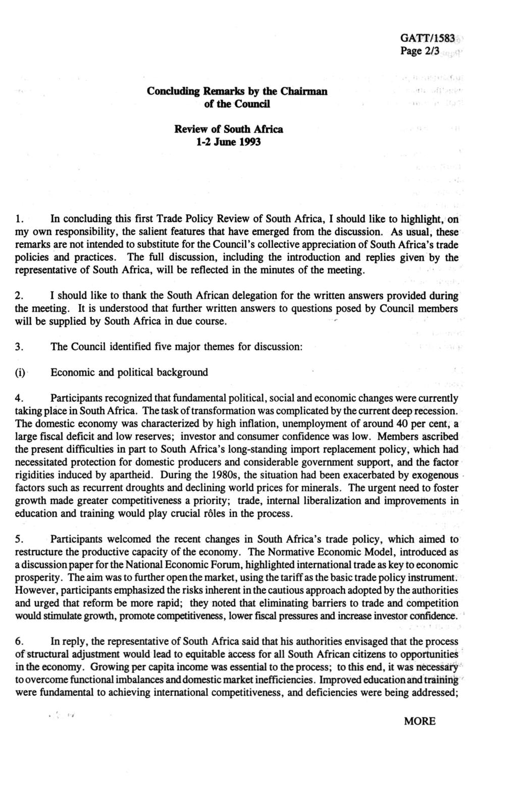 Page 2/3 Concluding Remarks by the Chairman of the Council «Review of South Africa 1-2 June 1993 1.