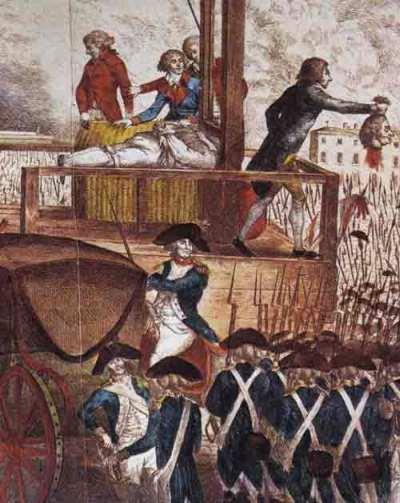 #9: King Louis XVI Guillotined - January 21, 1793 Summary: King Louis XVI was guillotined (beheaded) at La Place de la Revolution a month after being tried and found guilty for committing high