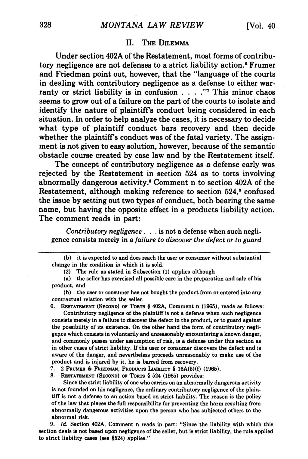 Montana Law Review, Vol. 40 [1979], Iss. 2, Art. 5 328 MONTANA LAW REVIEW [Vol. 40 II.