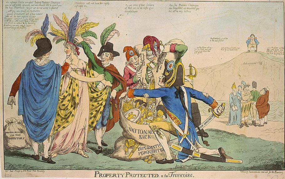 British cartoon from the time shows America being robbed by French leaders demanding bribes to open negotiations.