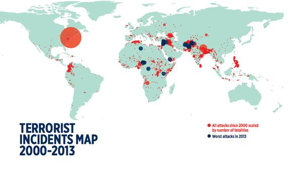 The Geography of Terrorism More than 80 percent of last year's terrorism fatalities occurred in just five countries.