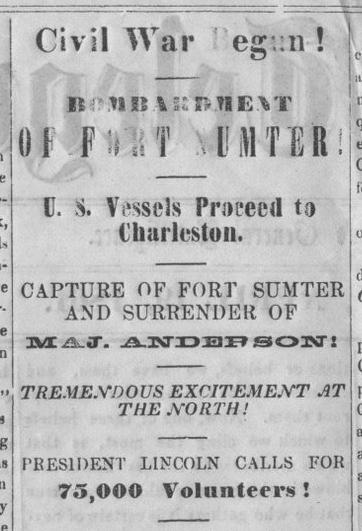 III. Early War: April 1861 - Sept 1862 5. Following the Battle at Fort Sumter, Lincoln called up 75,000 troops from the states on 15 April 1861. 6.