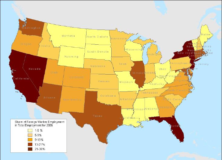 Figure 1 Immigrant workers as % of Employment, U.S.
