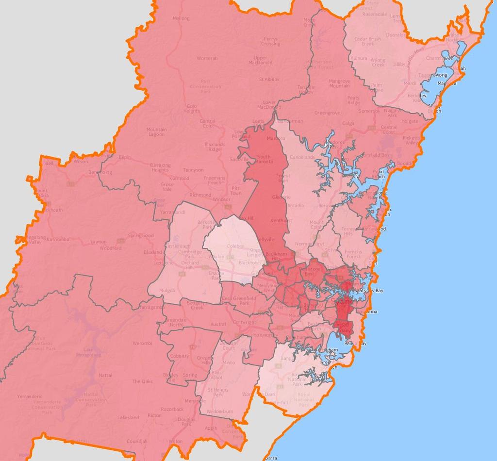 Figure 2: Map of Greater Sydney LGAs by job