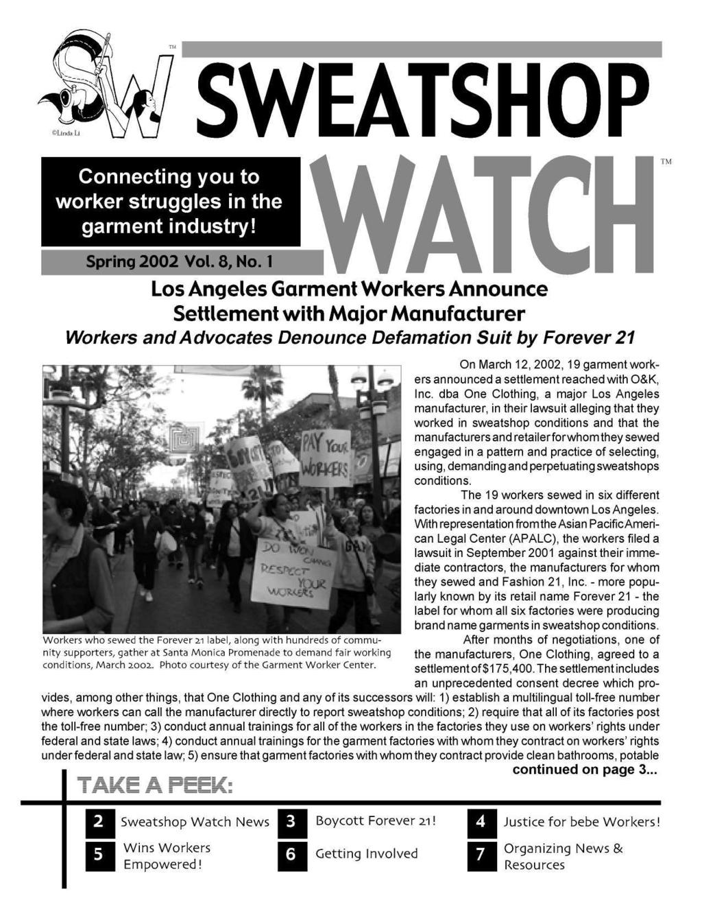 SWEATSHOP Connecting you to worker struggles in the garment industry! Spring 2002 Vol. 8, No.